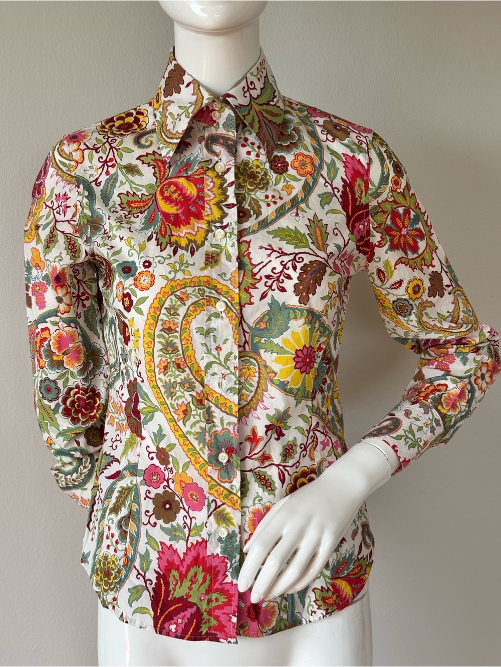 ETRO Milano Floral Paisley Cotton Shirt Blouse IT 38 Made in Italy